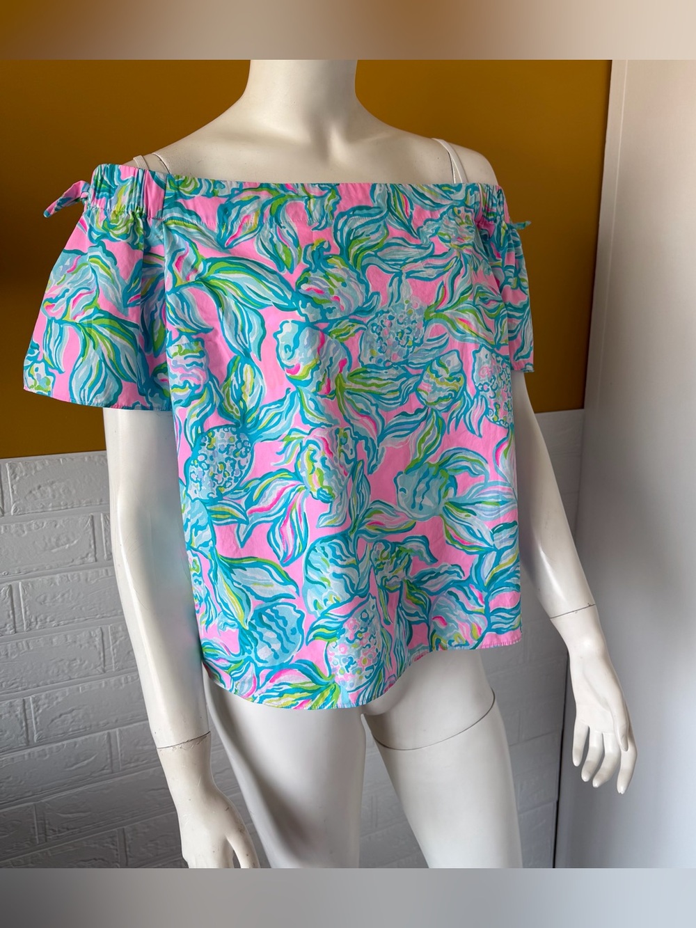Lilly Pulitzer Off- shoulder Tamara Top Pelican Pink Off The Scales size XL